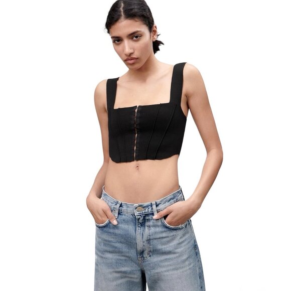 Zara Black Knit Corset Bustier Top Size Small Summer Party Contemporary - Picture 1 of 11